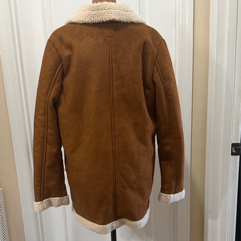Wild Fable Faux Fur /Leather Brown Button Up Jacket with Cream Interior - Picture 5 of 6